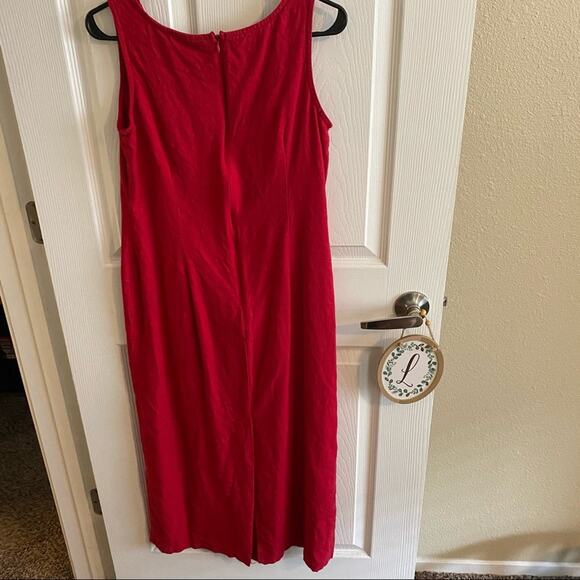 Mosaic Linen Blend Red Summer Midi Dress Size 10 Sleeveless Modest Neckline - Picture 4 of 7